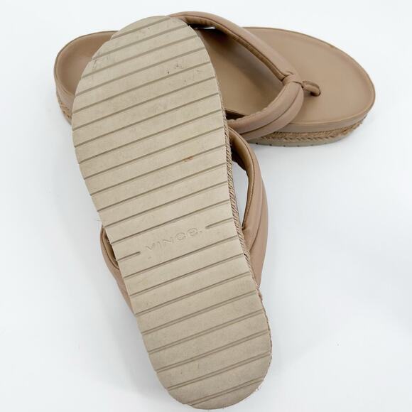 Vince Tan Leather Thong Espadrille Sandals Padded Casual Resort Womens Size 8 - Picture 11 of 11